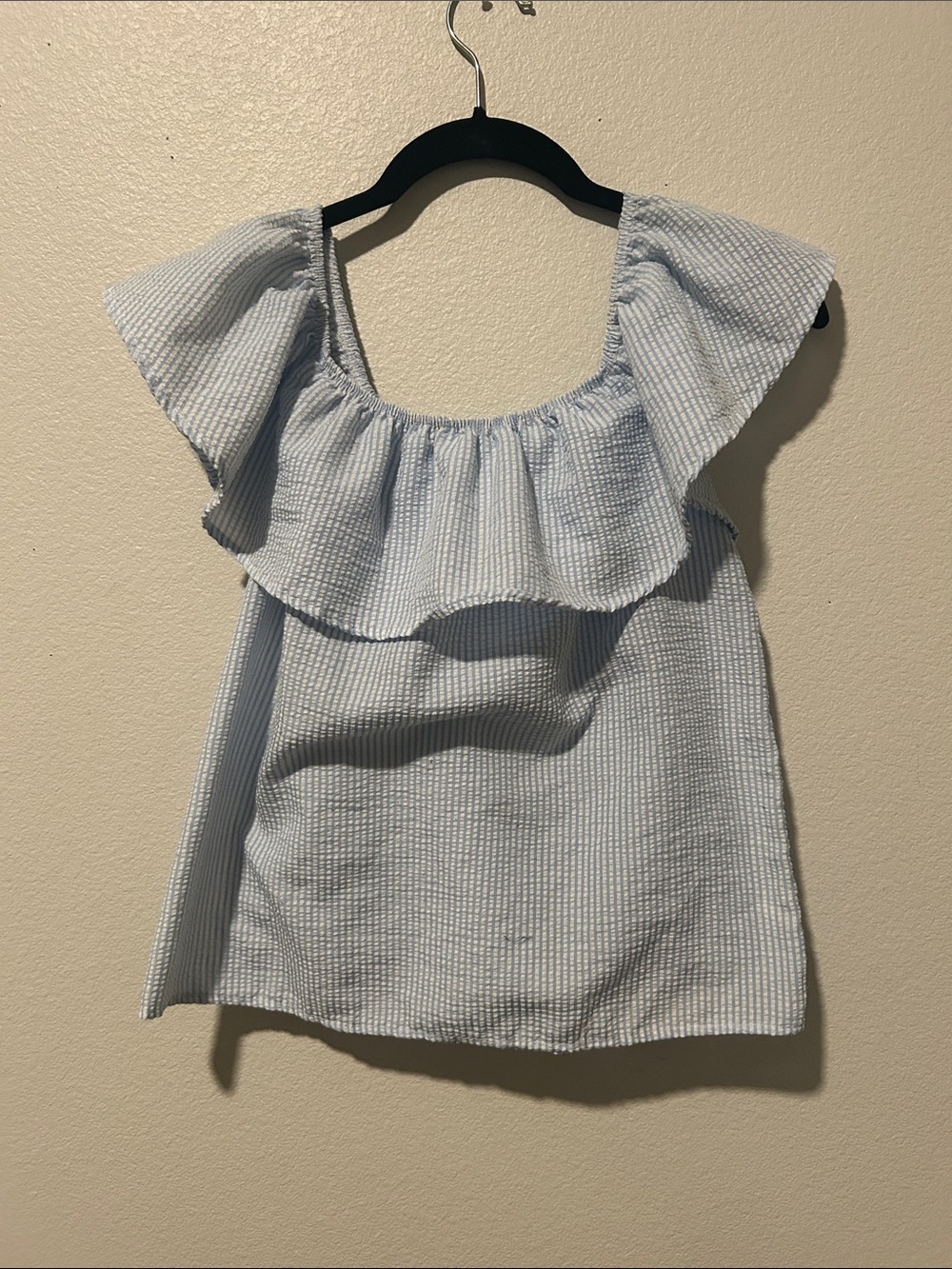 Light Blue Ruffle Off-Shoulder Tank Top